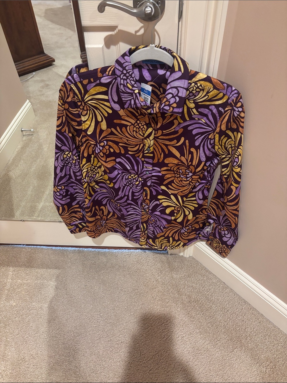 Just My Size Purple & Gold Floral Button-Down Shirt nwt